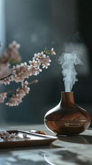 Wooden Aromatherapy Diffuser with Cherry Blossoms and Mist