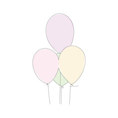 Balloon continuous Single line art, One sketch outline drawing vector illustration
