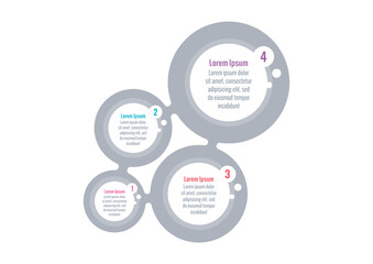 four steps infographic template. connected gray circles infographic template. magazine, education, business, internet, annual report information template