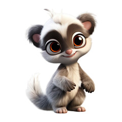 3d baby lemur cartoon, isolated on transparent or white background