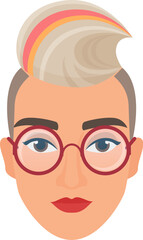 Woman head with cool hairstyle. Female face with glasses cartoon vector illustration