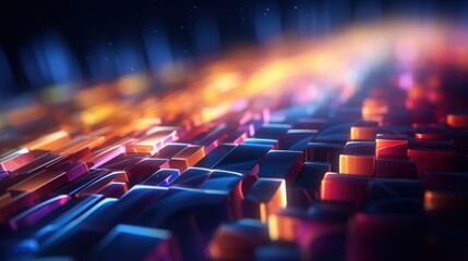 Obraz premium cyberspace, technology, datum, digital, communication, design, network, computer, future, futuristic. image of digital, wall with many pieces of blue and red light. 3D rendering illustration via ai.