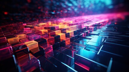 cyberspace, technology, datum, digital, communication, design, network, computer, future, futuristic. image of digital, wall with many pieces of blue and red light. 3D rendering illustration via ai.