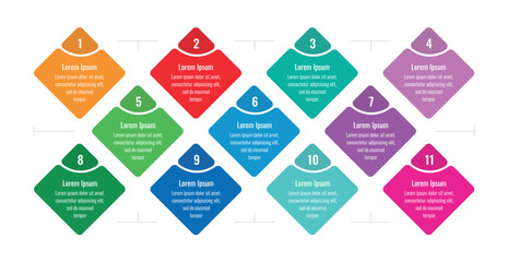 eleven steps square infographic template. annual report, web, internet, magazine information template. business infographic template