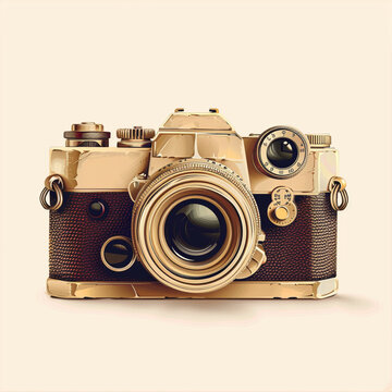 vintage camera illustration with beige and brown background