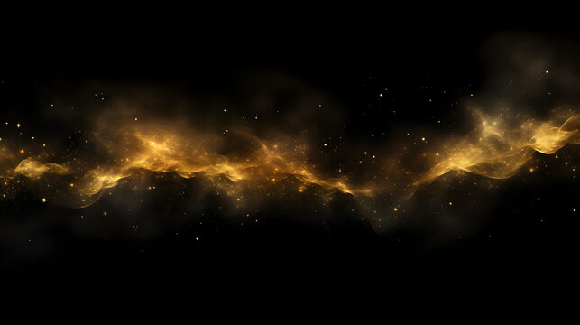 Abstract magic gold dust background over black. Beautiful golden art widescreen background