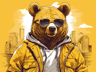 Trendsetting dressed Bear in urban landscape