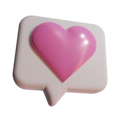 3D illustration Pink Heart in speech bubble icon  isolated on transparent background,valentine