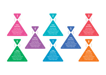 colorful triangles infographic template. internet, business, web, magazine, annual report information template. eight steps infographic template