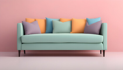 Colorful Sofa Isolated on cute Color Background.