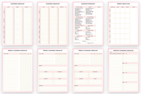 Planners. cleaning checklist, week meal plan, weekly cleaning checklist, monthly cleaning checklist