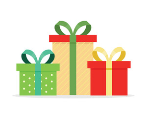 Set of colorful flat style gifts. Gift boxes. for decoration on the theme of New Year, birthday. Vector illustration isolated on white background