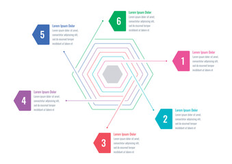 colorful hexagons infographic template. six steps infographic template. web, internet, annual report, education, magazine infographic template