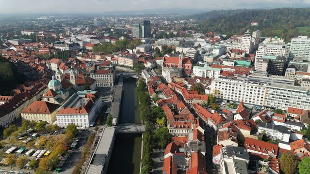 Establishing aerial video of Ljubljana, Slovenia
