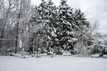 Winter view of South Park in city of Sofia, Bulgaria