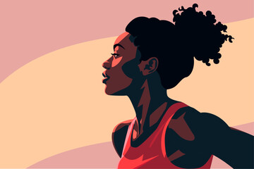 Minimal vector illustration of a young Black woman wearing athletic clothing in front of an abstract background.
