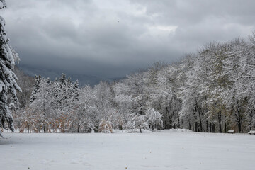Winter view of South Park in city of Sofia, Bulgaria
