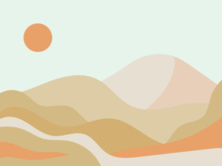 Flat vector illustration of a minimalist desert landscape - obrazy, fototapety, plakaty
