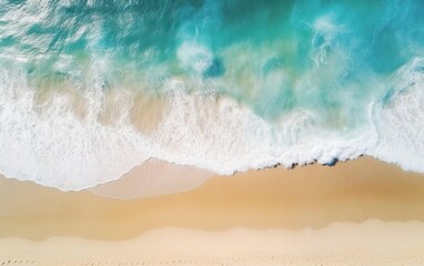 Fototapeta na wymiar Ocean wave, top view banner. Spectacular drone photo of beach for refreshing and calmness concept. Flat lay poster. AI Generative.