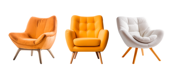 Soft Armchairs set with transparent background PNG. - Generative AI