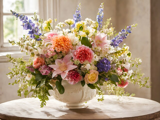 Beautiful bouquet of flowers in a vase on the table