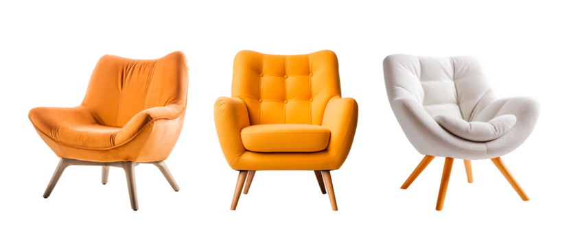 Soft Armchairs set with transparent background PNG. - Generative AI