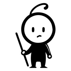 minimal Funny cartoon Character vector silhouette, silhouette, black color, white background 