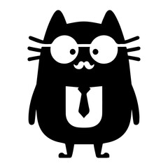 Minimal Funny Character, Mr. cat, vector silhouette, black color silhouette, white background 
