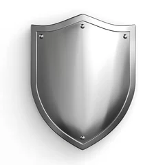 Foto op Plexiglas Shield, metal shield protection and security concept silver shield design minimal simple realistic armor. © 7day