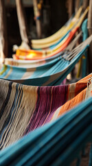 Colorful Striped Handmade Hammock Hanging Outdoors