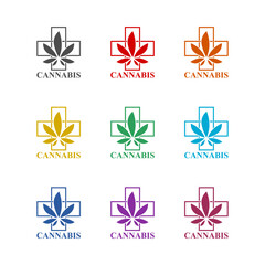 Cannabis plant logo template  icon isolated on white background. Set icons colorful