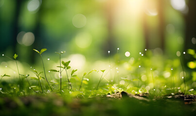 Obraz premium Nature's Serenity: Defocused View of Green Trees in a Forest or Park with Wild Grass