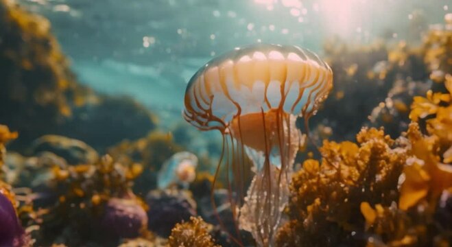 jellyfish swimming in the sea footage