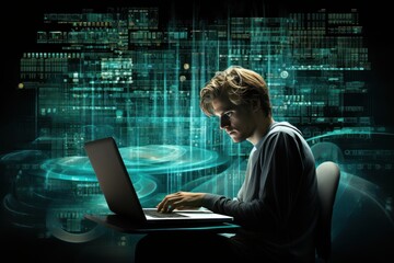 ai, business, engineer, network, technology, innovation, professional, artificial intelligence, developer, development. close up to software engineer, looking at laptop for find some error to fix it.