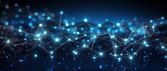 Fototapeta premium polygon, science, structure, tech, connection, futuristic, network, neural, connect, cyber. dynamic wave of particles and lines. abstract futuristic background. big data visualization. 3D rendering.