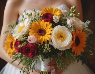 Bouquet of orange and white flowers, happy atmosphere, sublimely-comfortable-elegant atmosphere.