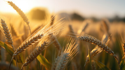 Close-up of wheat ears against the background of a wheat field