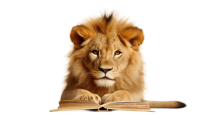 Isolated Lion Studying Book on a transparent background