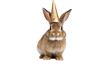 Fototapeta na wymiar Party-Ready Hare on Clear on a transparent background