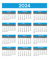 Calendar for 2024 vector illustration isolated on a white background