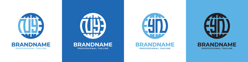 Letter NY and YN Globe Logo Set, suitable for any business with NY or YN initials. - obrazy, fototapety, plakaty