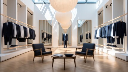 A minimal menswear store exuding timeless elegance. Generative AI.