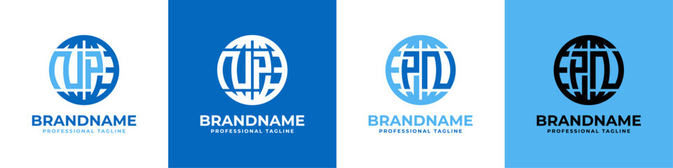 Letter NP and PN Globe Logo Set, suitable for any business with NP or PN initials. - obrazy, fototapety, plakaty