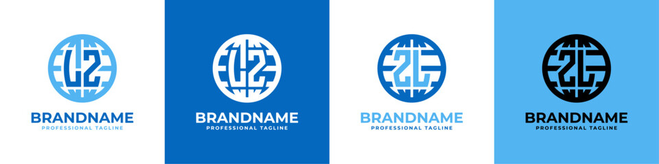 Letter LZ and ZL Globe Logo Set, suitable for any business with LZ or ZL initials.
