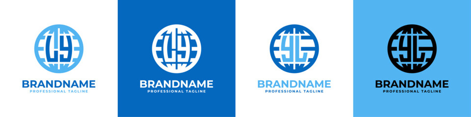 Letter LY and YL Globe Logo Set, suitable for any business with LY or YL initials. - obrazy, fototapety, plakaty