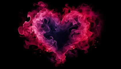 February 14 Valentines Day. Red smoke and fire in heart shape - obrazy, fototapety, plakaty