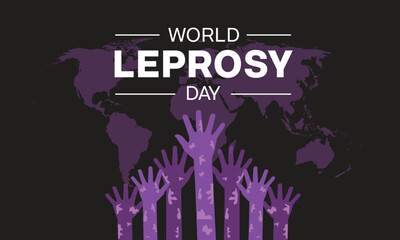 World Leprosy Day design. It features hands with leprosy on world map. Vector illustration