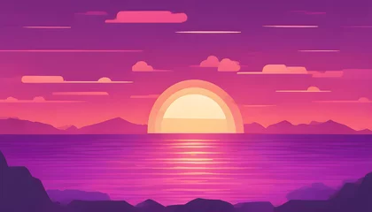 Keuken spatwand met foto purple ocean sunset in cartoon theme. © Mr Ali