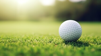 Obraz premium Golf ball on green grass in golf course at sunny day and bokeh on back