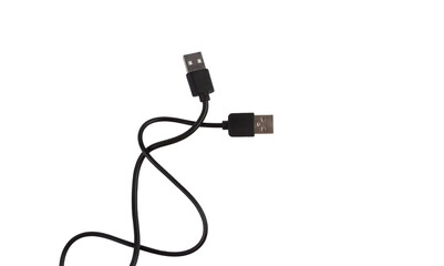 Two black usb cables on white background